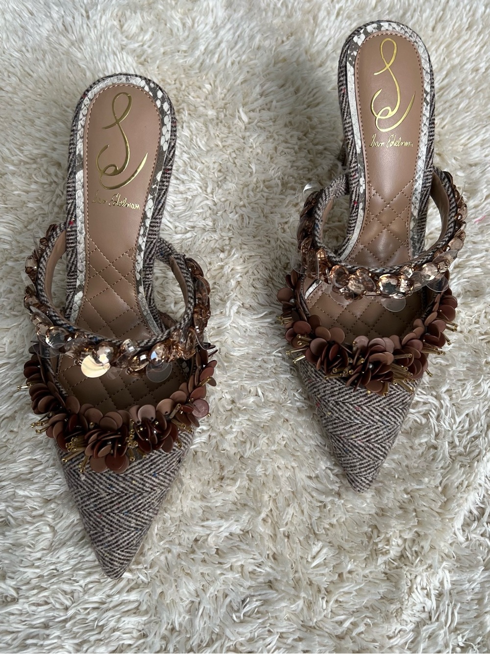 Sam Edelman Embellished Pointed Toe Mule Heels Size 6.5